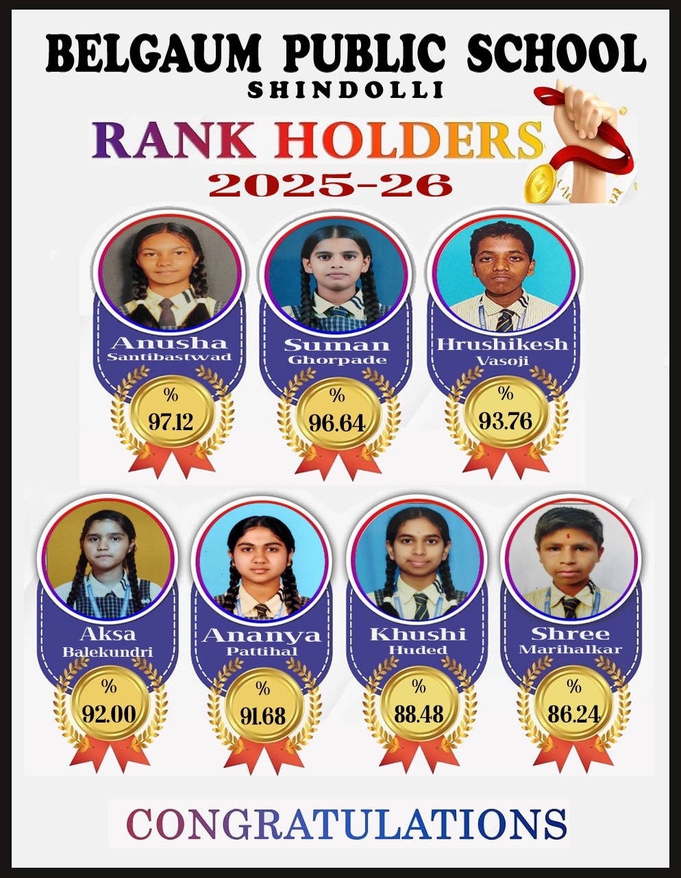 Belgaum Public School Rank Holders 2025-26